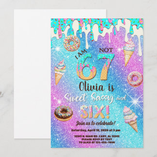 I am 6 not 7 girl 6th birthday invitation. kaart