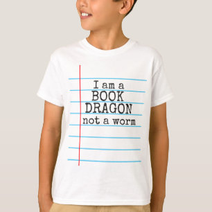 "I am a BOOK DRAGON not a worm" op Notitieboek Pap T-shirt