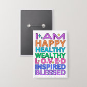 I Am Affirmations Badge - Kleurrijke positieve vib Button (Voorkant / Achterkant)