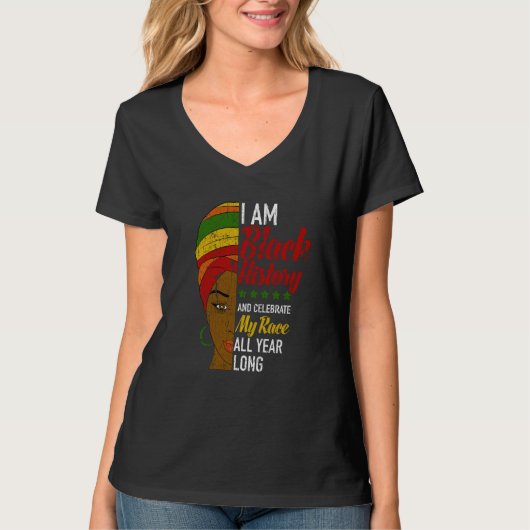 I Am Black All Year Long Afrocentric Turban Black  T-shirt (Voorkant)