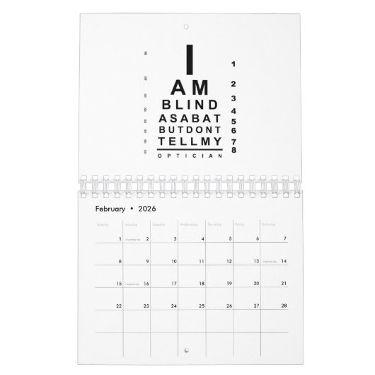 I am blind as bat eye chart kalender (Feb 2026)