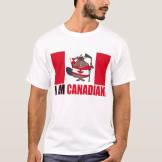 I AM CANADIAN Quote met Bever op een Canadese vlag T-shirt