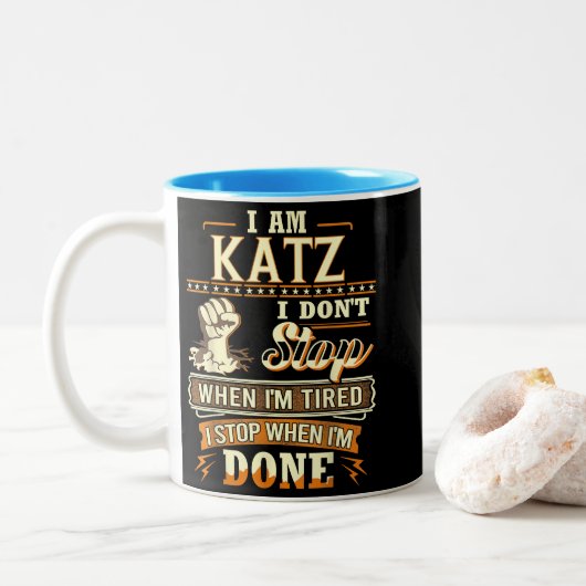 I Am Katz. I Don't Stop When I'm Tired Tweekleurige Koffiemok (Met donut)