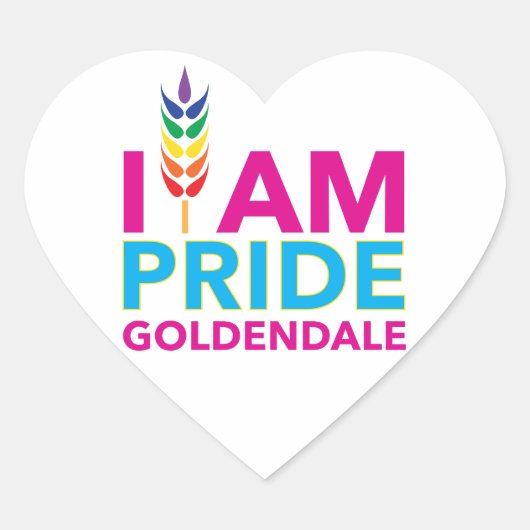 I AM PRIDE Goldendale Heart Shaped Stickers (Voorkant)