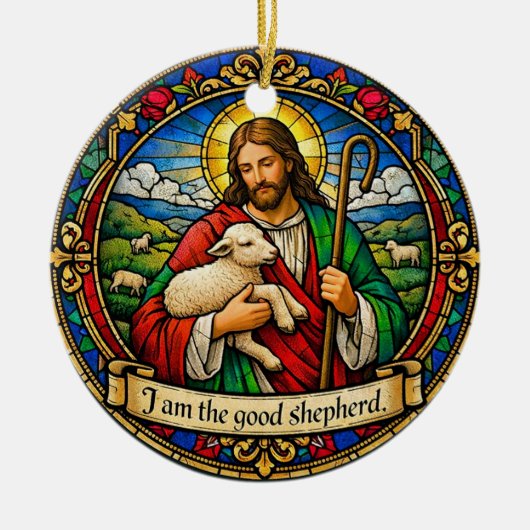 I Am the Good Shepherd Round Ceramic Ornament (Voorkant)
