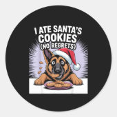 I Ate Santas Cookies Puppy Funny Christmas German  Ronde Sticker (Voorkant)