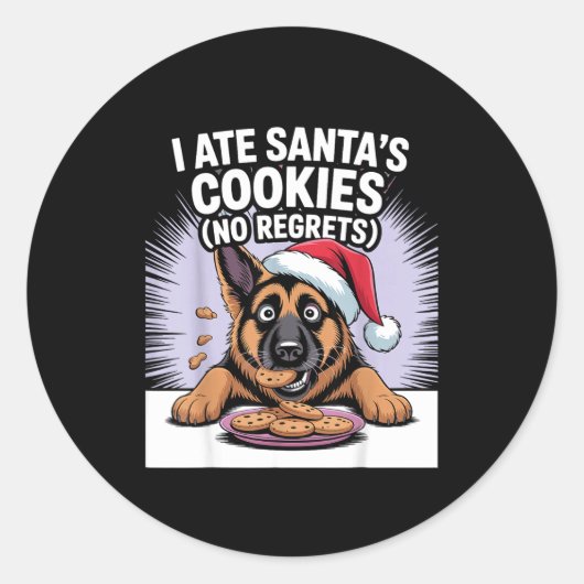 I Ate Santas Cookies Puppy Funny Christmas German  Ronde Sticker (Voorkant)