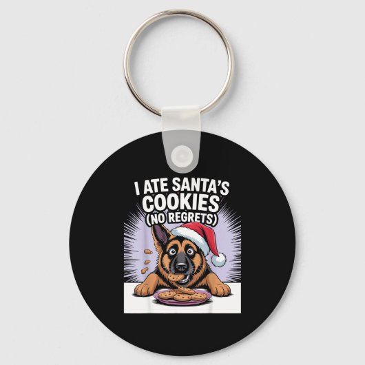 I Ate Santas Cookies Puppy Funny Christmas German Sleutelhanger (Voorkant)