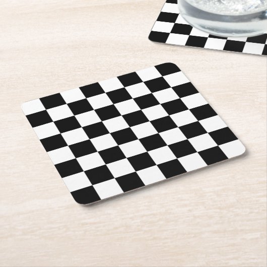 I Bleed Racing Check Black White, aangepast Vierkante Kartonnen Onderzetter (Schuin)