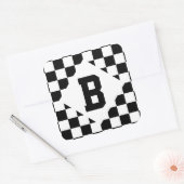 I Bleed Racing Check Black White, aangepast Vierkante Sticker (Envelop)