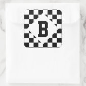I Bleed Racing Check Black White, aangepast Vierkante Sticker (Tas)