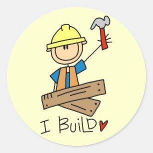 I Bouw Stick Figuur Carpenter Tshirts Ronde Sticker