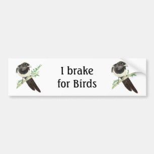 I Brake for Birds, Waterverf Magpie for Birders Bumpersticker