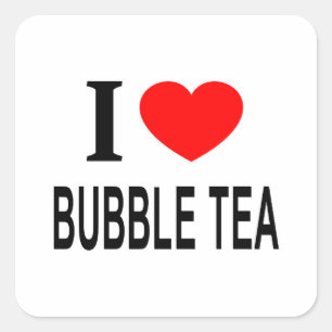 I ❤️ BUBBLE TEA I LIEFT VAN BUBBLE TEA I HEART BUB VIERKANTE STICKER