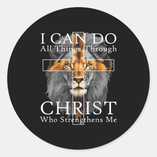 I Can Do All Things Through Christ Christian Lion Ronde Sticker (Voorkant)