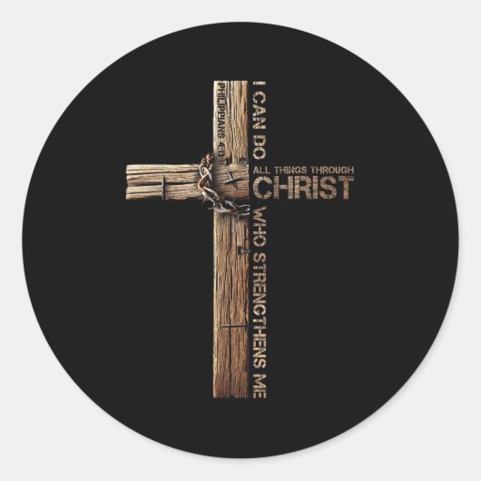 I Can Do All Things Through Christ, Cross Jesus Ch Ronde Sticker (Voorkant)