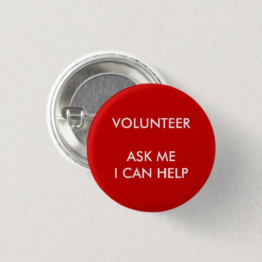 I Can Help  Volunteer Button Charity Event Red (Voorkant /achterkant)