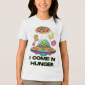 I Come in Hunger – Funny Alien Foodie Design Tri-Blend Shirt (Voorkant)