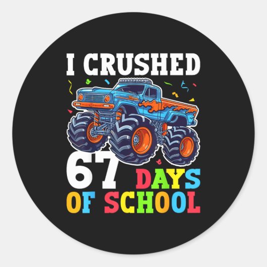 I Crushed 67 Days Of School 67th Day Of School Boy Ronde Sticker (Voorkant)