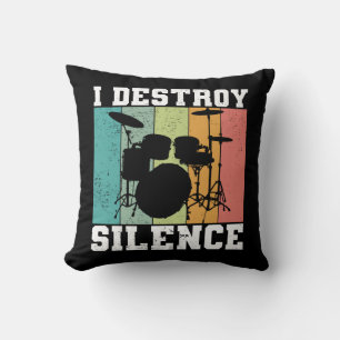I Destroy Silence Distress Drummer Retro Kussen