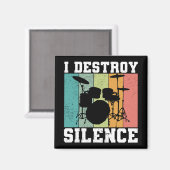 I Destroy Silence Distress  Drummer Retro Magneet (Voorkant / Achterkant)