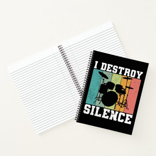 I Destroy Silence Distress Drummer Retro Notitieboek (Binnen)