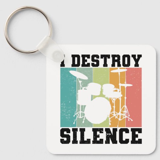 I Destroy Silence Distress  Drummer Retro Sleutelhanger (Voorkant)