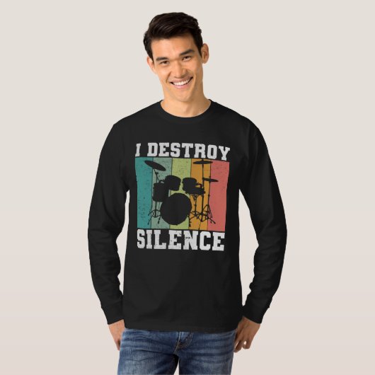 I Destroy Silence Distress  Drummer Retro T-shirt (Voorkant volledig)