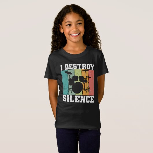 I Destroy Silence Distress  Drummer Retro T-shirt (Voorkant volledig)