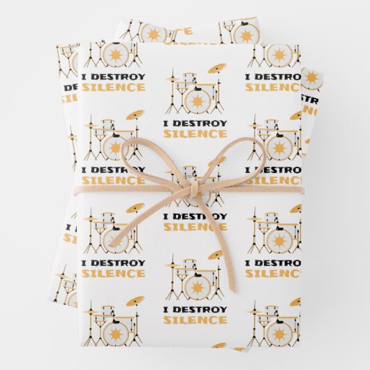 I Destroy Silence Funny Drummer Inpakpapier Vel (In situ)