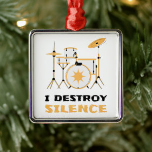 I Destroy Silence Funny Drummer Metalen Ornament