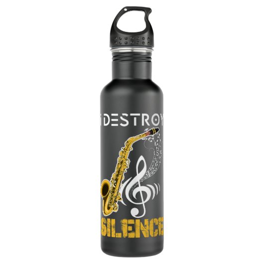 I Destroy Silence Saxophone Waterfles (Voorkant)