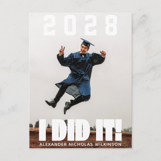 I DID IT Bold Typography Simple Photo Afstuderen Uitnodiging Briefkaart (Voorkant)