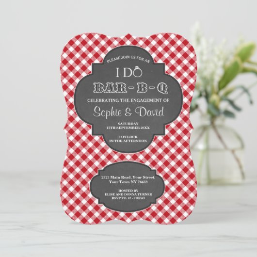 I DO BARBEQUE Verloving Chalk Gingham Invite Kaart (Staand voorkant)
