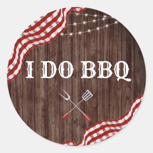 I DO BBQ Achtertuin Trouwfeest Uitnodigingssticker Ronde Sticker (Voorkant)