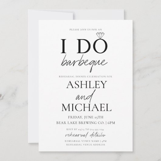 I DO BBQ Black & White Script Photo Rehearings Kaart (Voorkant)