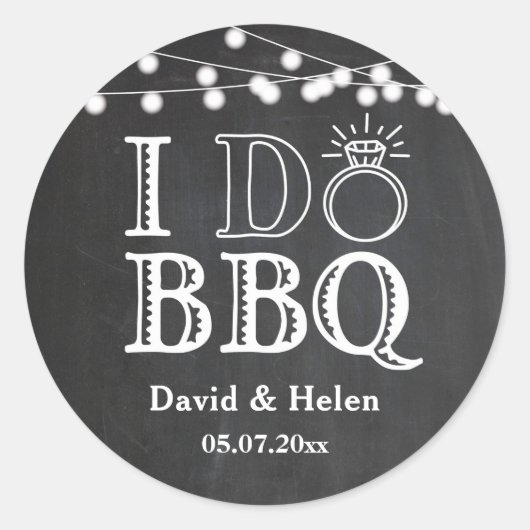 I DO BBQ Chalkboard Bruiloft Verloving Barbecue Ronde Sticker (Voorkant)