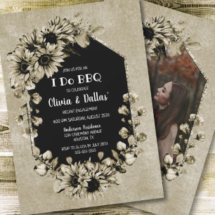 I Do BBQ Country Sunflower Photo Engagement Party Kaart