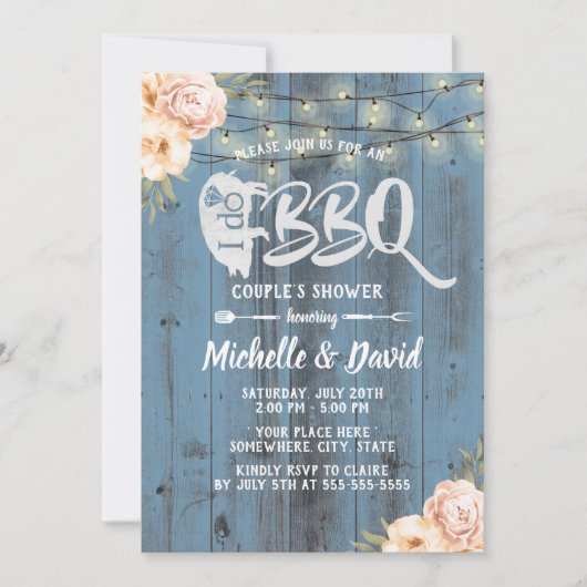 I DO BBQ Couples Shower Rustic Dusty Blue Floral Kaart (Voorkant)