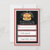 I Do BBQ en Gingham Hamburger Casual Bruiloft RSVP (Voorkant)