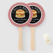 I Do BBQ en Red Gingham Hamburger Casual bruiloft Handwaaier (Voorkant en achterkant)