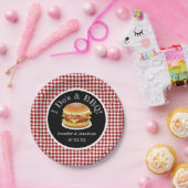 I Do BBQ en Red Gingham Hamburger Casual bruiloft Papieren Bordje (Feest)