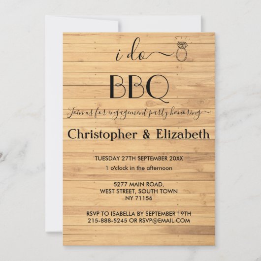 I DO BBQ Engagement party Rustic wood Ring Custom Kaart (Voorkant)