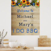 I DO BBQ Floral Wood Monogram Verloving Welkom Poster (Keuken)