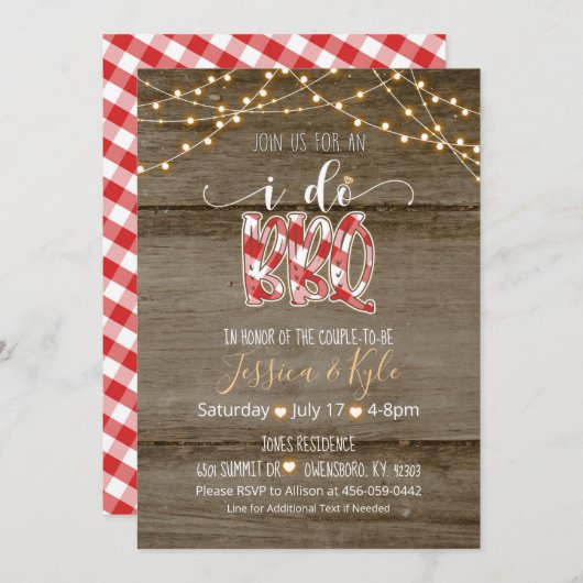 I Do BBQ Invitation - Rustic Gingham Kaart (Voorkant / Achterkant)
