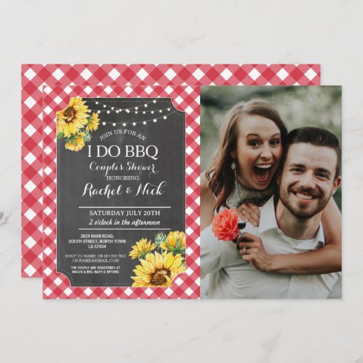 I DO BBQ Koppels Bruiloft Zonnebloem Rood Foto  Kaart (Voorkant / Achterkant)