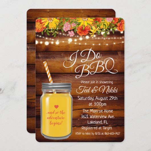 I Do BBQ Mason Jar Couples Douche Invitation (Devant / Derrière)