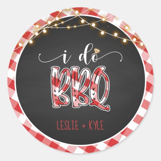 I Do BBQ Round Sticker - Gingham - Custom (Voorkant)