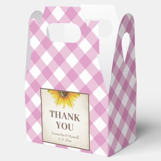 I Do BBQ Roze Gingham Sunflower Favor Box Bedankdoosjes (Geopend)