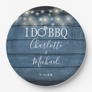 I Do BBQ Rustic Blue Wood String Lights Verloving Papieren Bordje